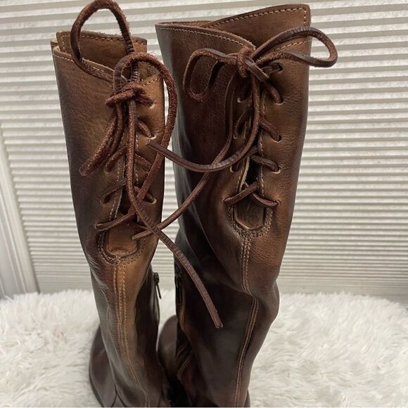 Bed Stu Manchester II Teak Rustic Leather Riding Boots Tall Lace Up back sz‎ 6 - Picture 6 of 11